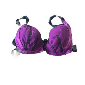 Parfait Purple Velvet Satin Push Up Underwire Bra Demi Sz 36G Lightly Lined